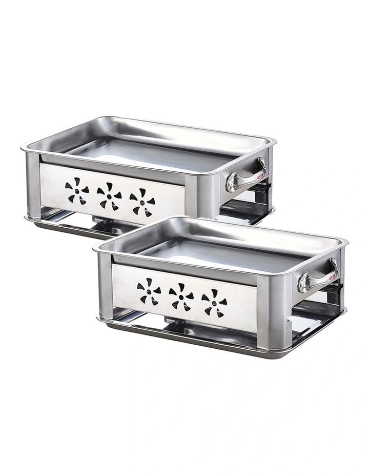 SOGA 2 Pack Portable BBQ Fish Grill Plate 36cm Stainless Steel Chafing Dish image 1