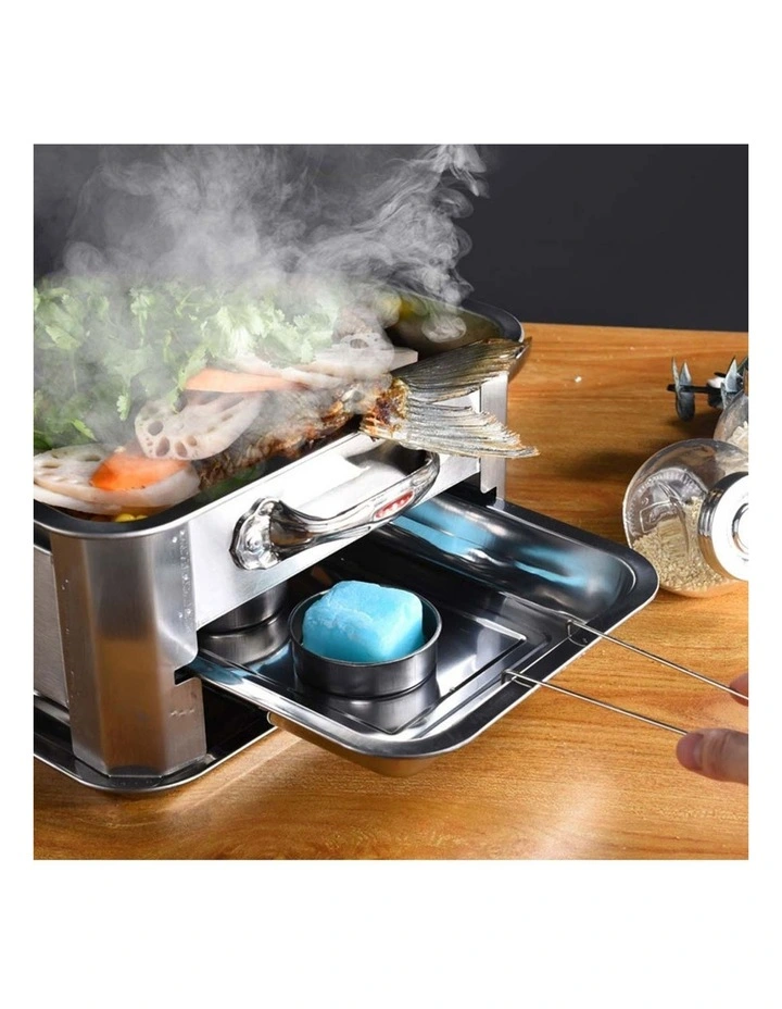 SOGA Portable BBQ Fish Grill Plate 36cm Stainless Steel Chafing Dish image 2
