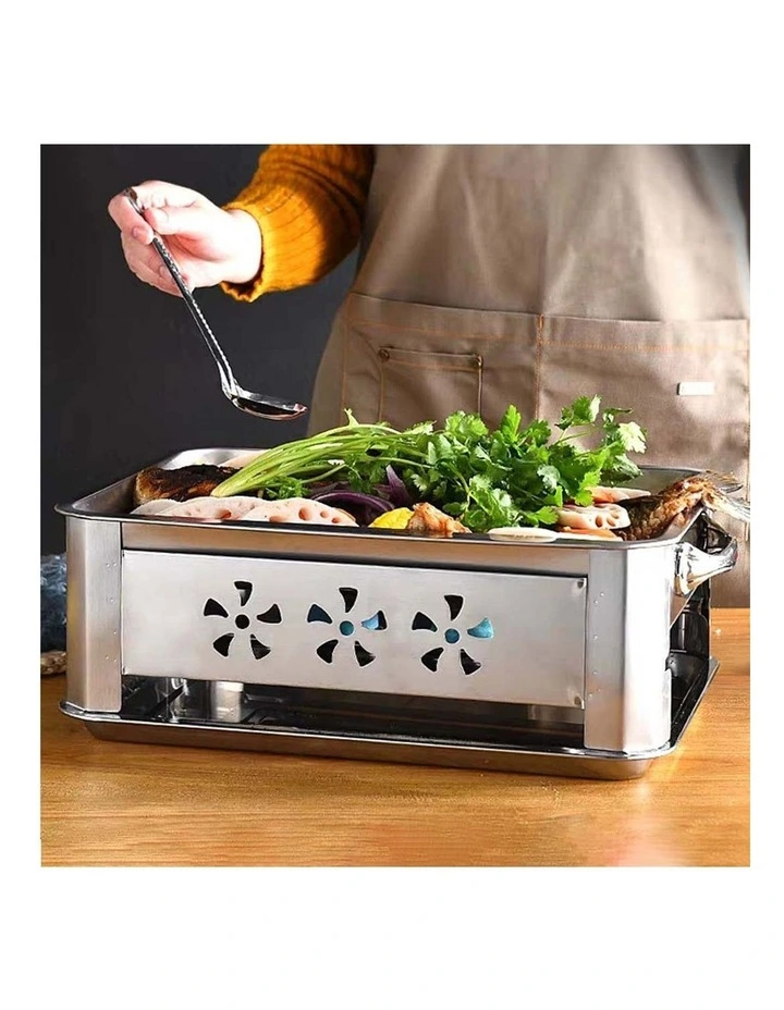 SOGA Portable BBQ Fish Grill Plate 36cm Stainless Steel Chafing Dish image 6