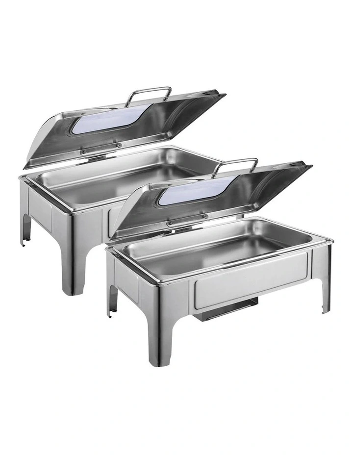 SOGA 2 Pack Chafing Dish 9L Stainless Steel Roll Top Soup Warmer image 1