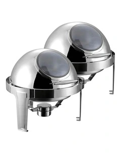 SOGA 2 Pack Chafing Dish 6L Round Glass Lid Stainless Steel Food Warmer