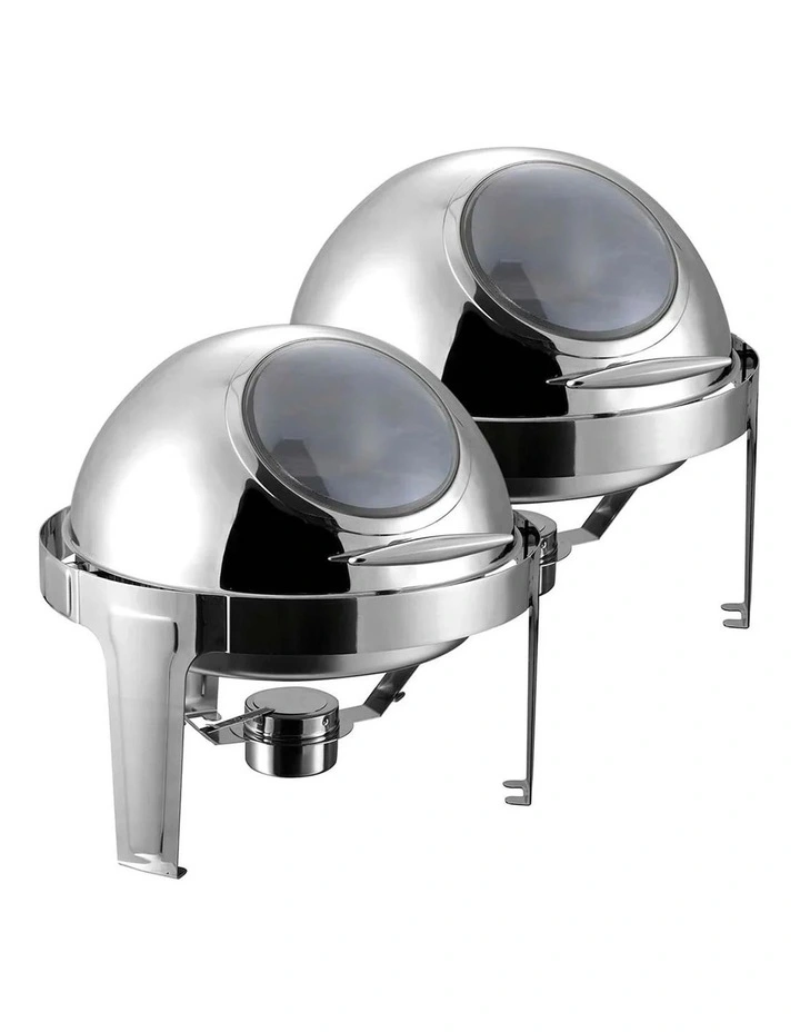 SOGA 2 Pack Chafing Dish 6L Round Glass Lid Stainless Steel Food Warmer image 1