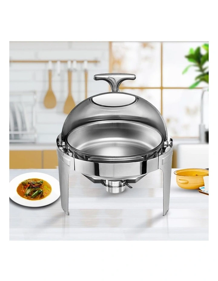 SOGA 2 Pack Chafing Dish 6L Round Glass Lid Stainless Steel Food Warmer image 3