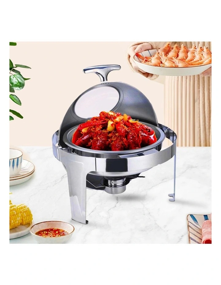 SOGA 2 Pack Chafing Dish 6L Round Glass Lid Stainless Steel Food Warmer image 4