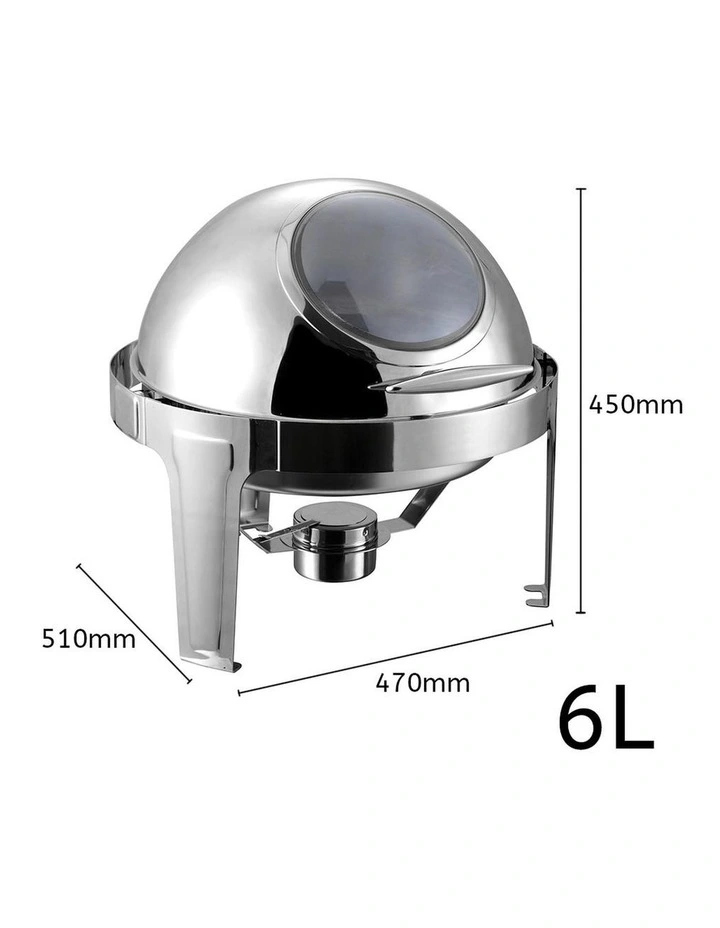 SOGA 2 Pack Chafing Dish 6L Round Glass Lid Stainless Steel Food Warmer image 5