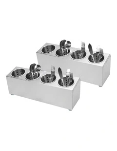 SOGA 2 Pack Stainless Steel Commercial Cutlery Holders with 4 Holes