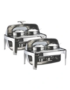 SOGA 2 Pack Double Soup Tureen Chafing Dish 6.5L Visual Lid Food Warmer