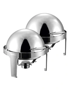 SOGA 2 Pack Chafing Dish 6L Round Stainless Steel Roll Top Food Warmer
