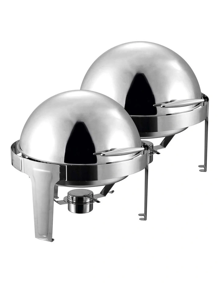 SOGA 2 Pack Chafing Dish 6L Round Stainless Steel Roll Top Food Warmer image 1