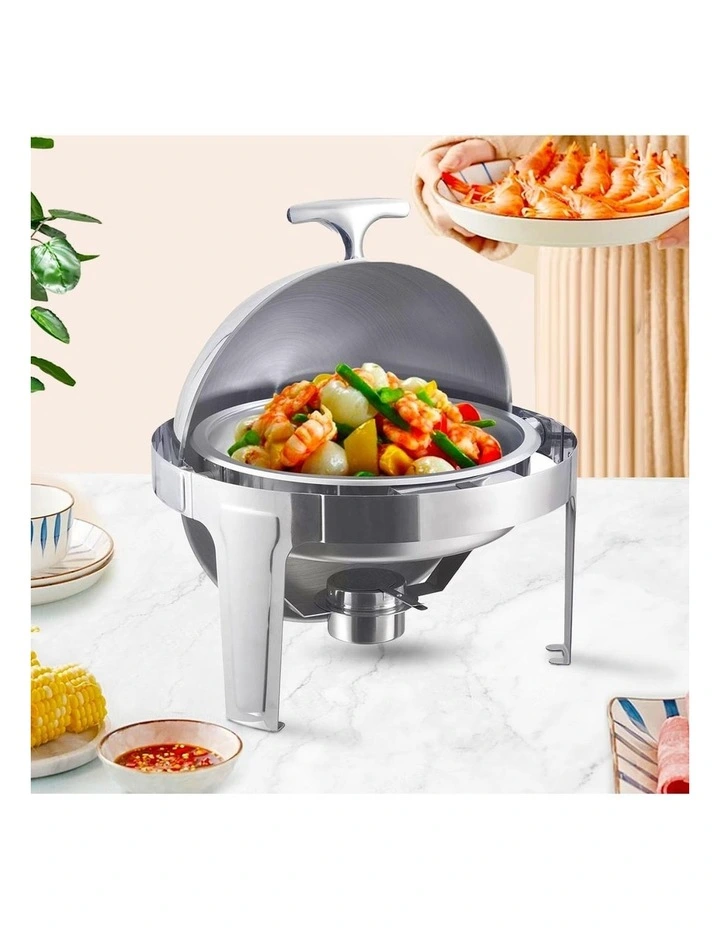 SOGA 2 Pack Chafing Dish 6L Round Stainless Steel Roll Top Food Warmer image 4