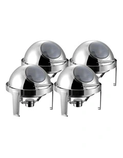 SOGA 4 Pack Chafing Dish 6L Round Glass Lid Stainless Steel Food Warmer