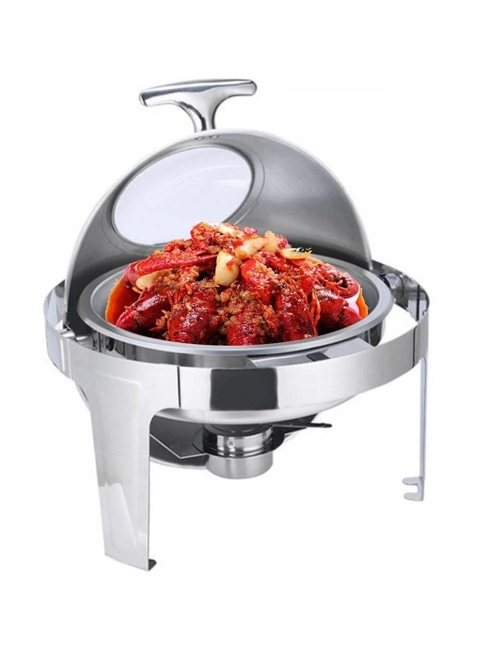 SOGA 4 Pack Chafing Dish 6L Round Glass Lid Stainless Steel Food Warmer image 3