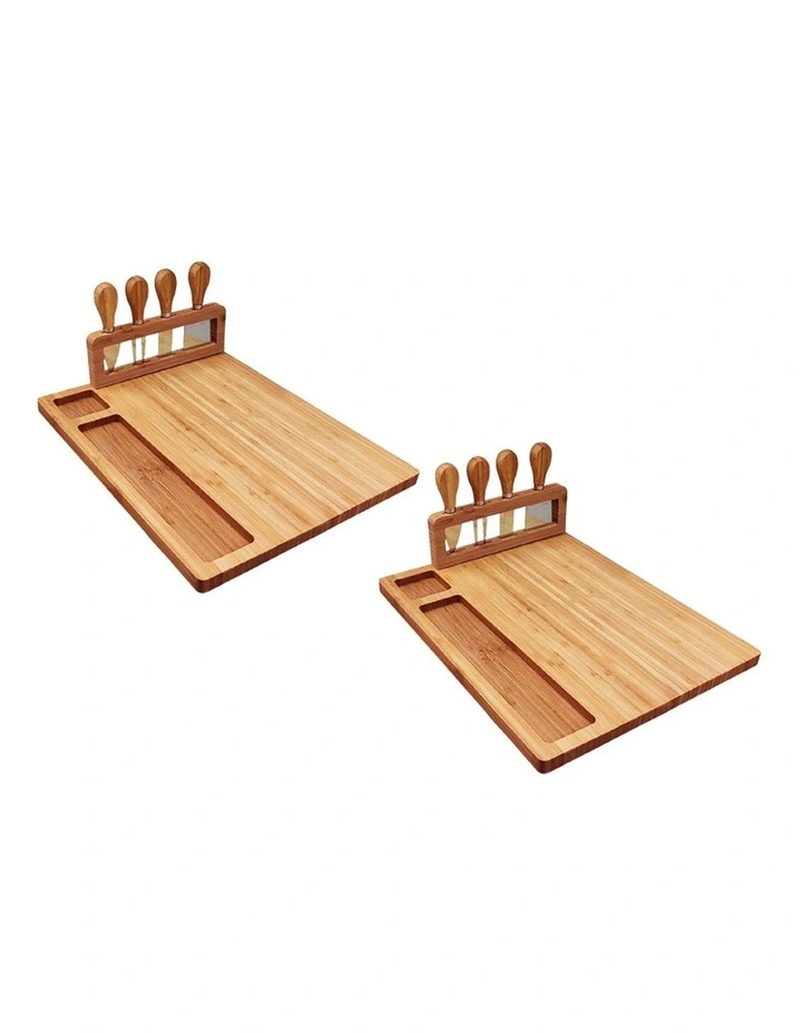 SOGA 2X 36cm Wooden Cheese Board with Knife Set image 1
