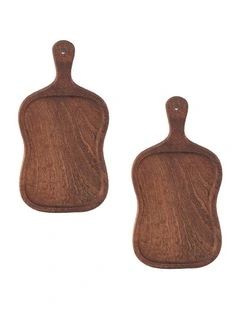 SOGA 2X 40cm Brown Wooden Serving Tray with Handle
