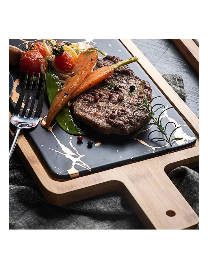 SOGA 2X 33.5cm Black Square Wooden Serving Tray with Slate image 5