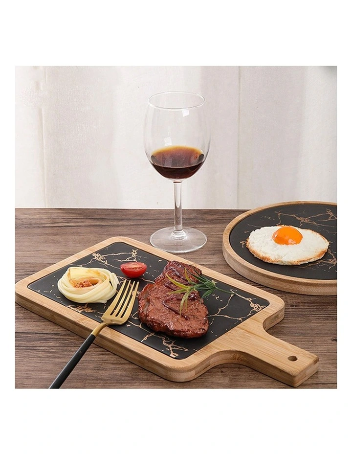 SOGA 2X 33.5cm Black Square Wooden Serving Tray with Slate image 6