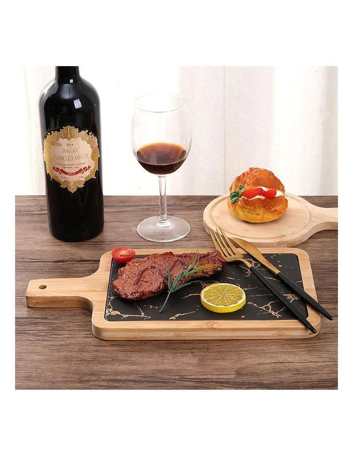 SOGA 2X 33.5cm Black Square Wooden Serving Tray with Slate image 7