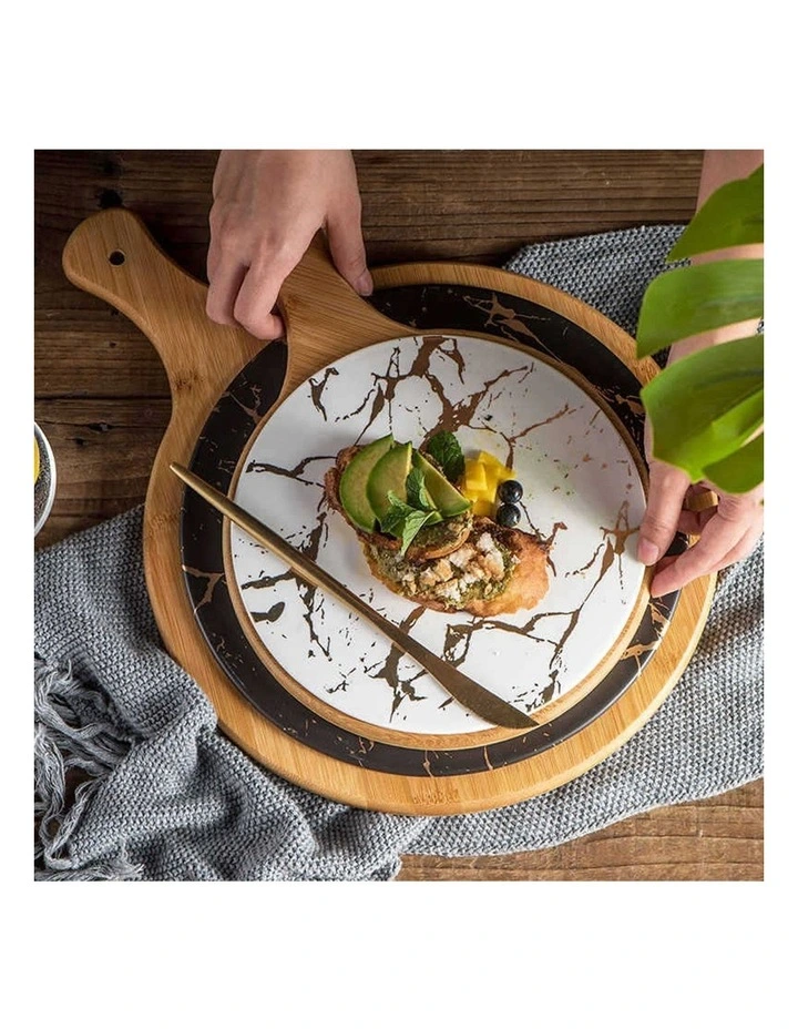SOGA 2X 30cm White Round Wooden Serving Tray with Slate image 3