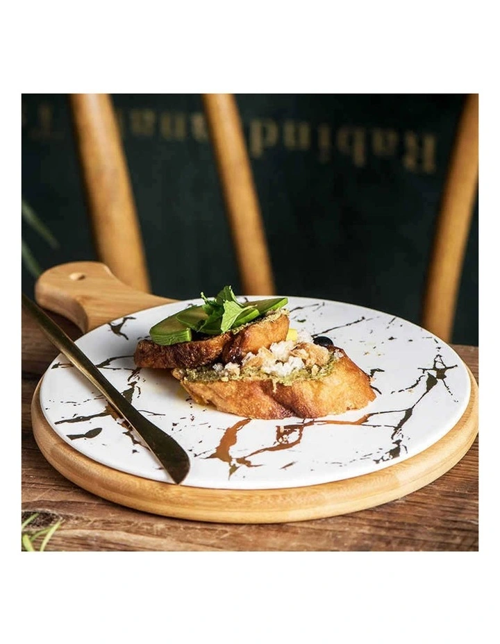 SOGA 2X 30cm White Round Wooden Serving Tray with Slate image 4