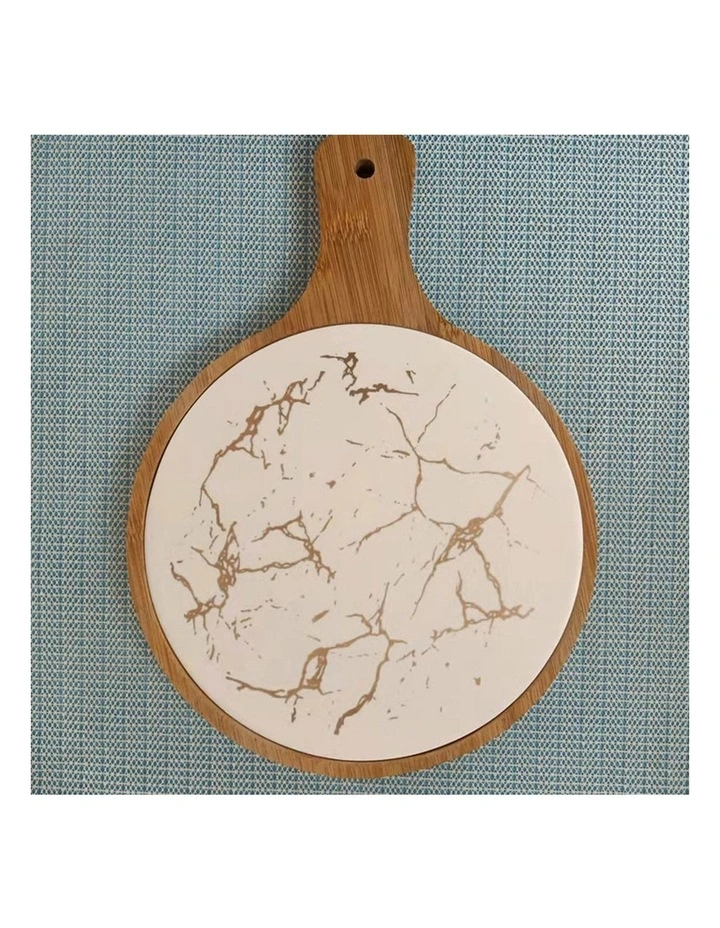 SOGA 2X 30cm White Round Wooden Serving Tray with Slate image 5