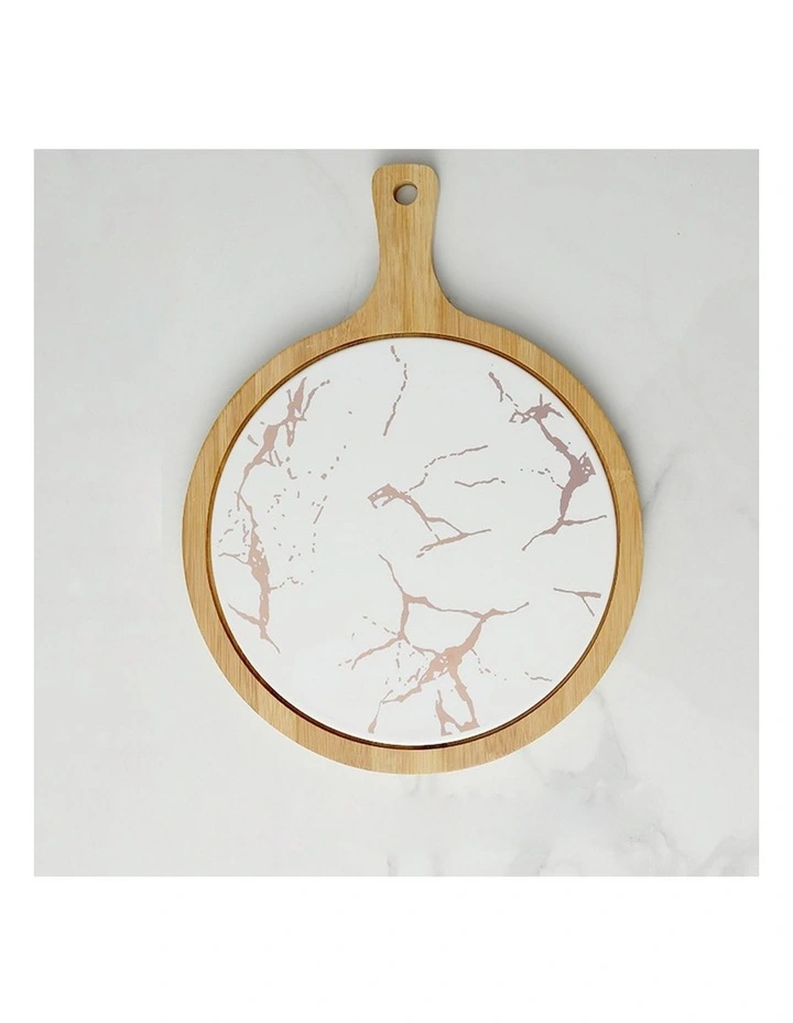 SOGA 2X 30cm White Round Wooden Serving Tray with Slate image 6