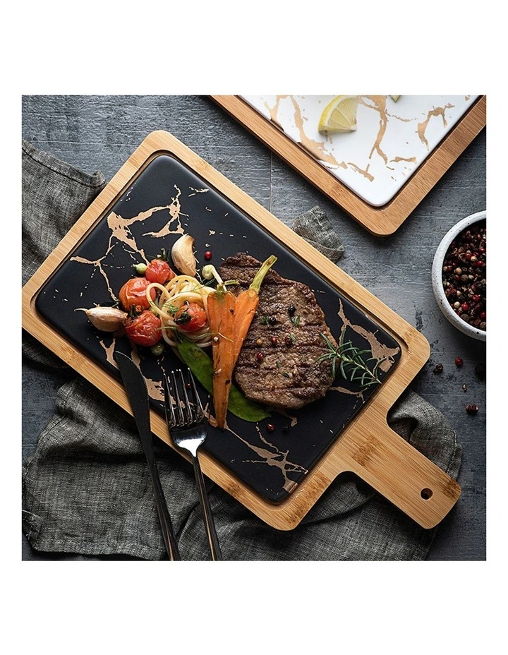 SOGA 33.5cm Square Black Serving Paddle with Slate image 3