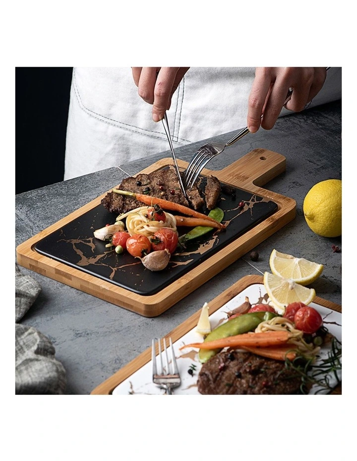 SOGA 33.5cm Square Black Serving Paddle with Slate image 4