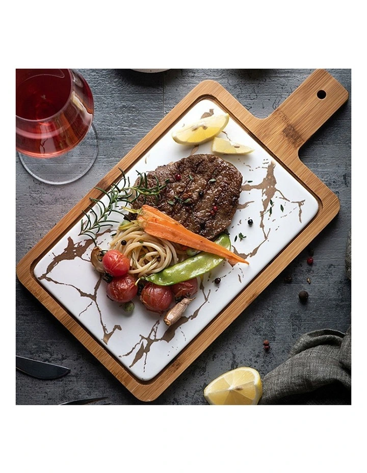 SOGA 2X 33.5cm White Square Wooden Serving Tray with Slate image 3