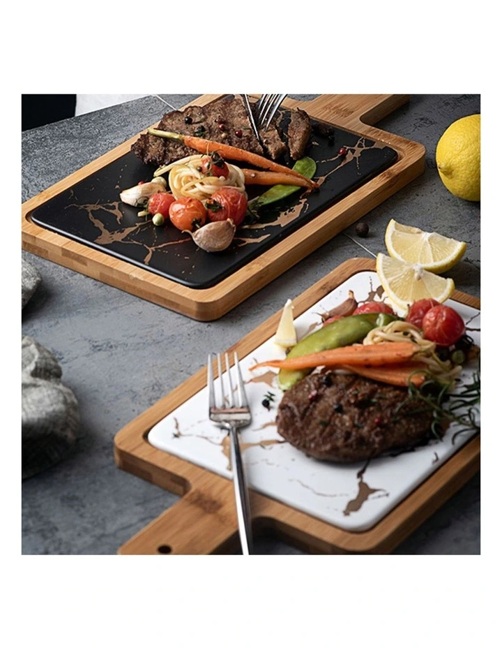 SOGA 2X 33.5cm White Square Wooden Serving Tray with Slate image 5
