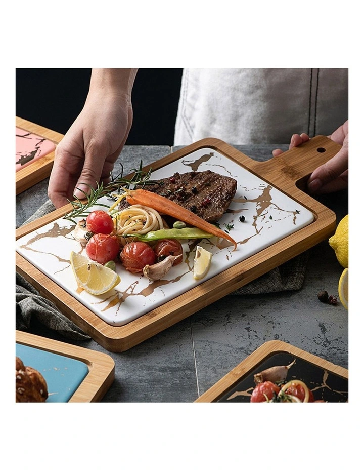 SOGA 33.5cm Square Wooden Serving Paddle with Slate image 4