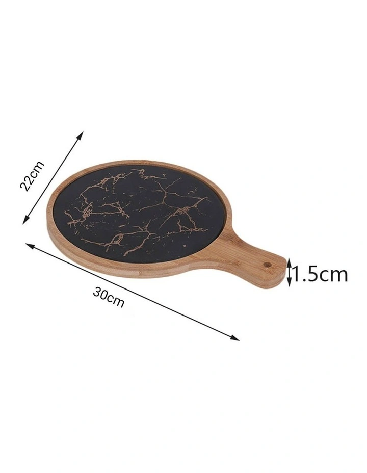 SOGA 2X 30cm Round Wooden Serving Tray with Slate image 2
