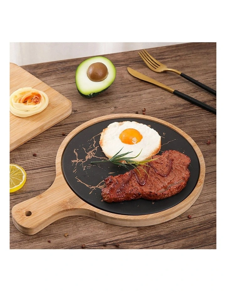 SOGA 2X 30cm Round Wooden Serving Tray with Slate image 3