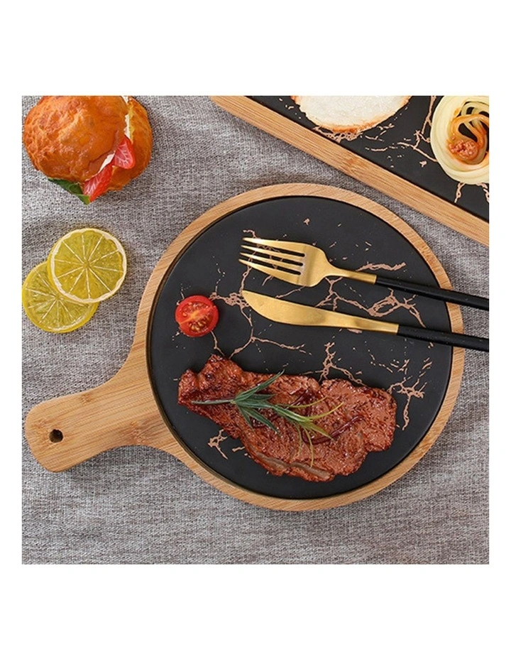 SOGA 2X 30cm Round Wooden Serving Tray with Slate image 4
