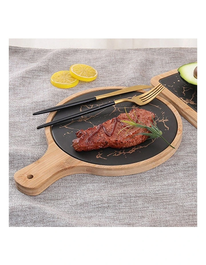 SOGA 2X 30cm Round Wooden Serving Tray with Slate image 5