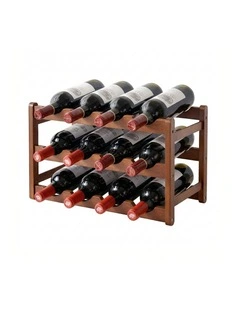 Artiss Bamboo Wine Rack 3-Tier Display Storage Organizer 12 Bottle Walnut