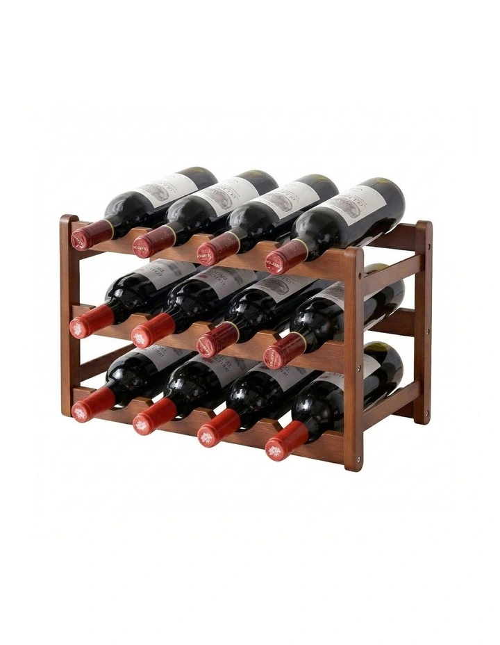 Artiss Bamboo Wine Rack 3-Tier Display Storage Organizer 12 Bottle Walnut image 1