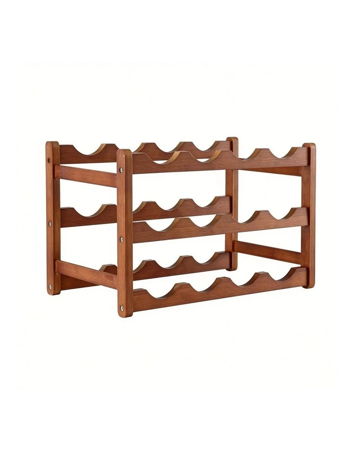 Artiss Bamboo Wine Rack 3-Tier Display Storage Organizer 12 Bottle Walnut image 2