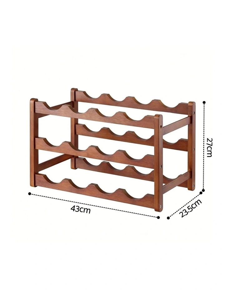 Artiss Bamboo Wine Rack 3-Tier Display Storage Organizer 12 Bottle Walnut image 4