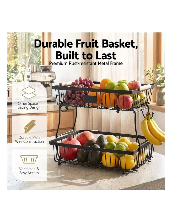 5-Star Chef 2 Tier Fruit Basket Bowl Detachable Kitchen Food Storage Stand image 4