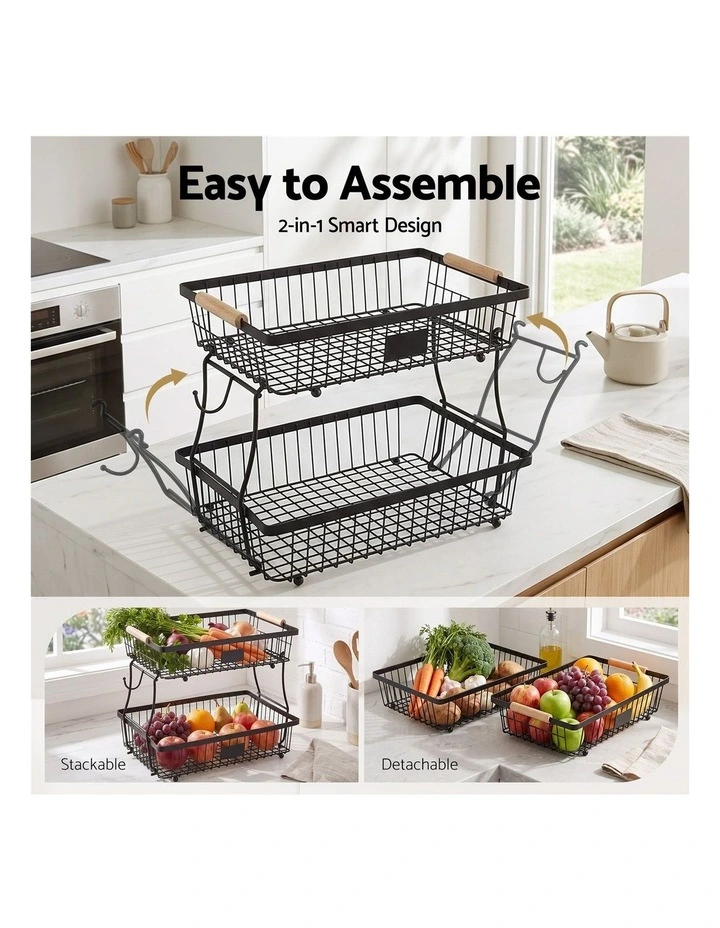 5-Star Chef 2 Tier Fruit Basket Bowl Detachable Kitchen Food Storage Stand image 5
