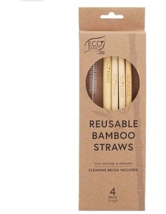 4PK Eco Basics 23cm Reusable Bamboo Drinking Beverage Straws Straight Washable