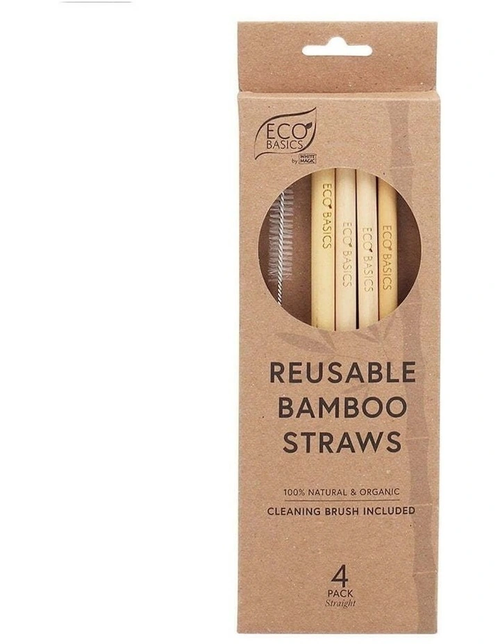 4PK Eco Basics 23cm Reusable Bamboo Drinking Beverage Straws Straight Washable image 1