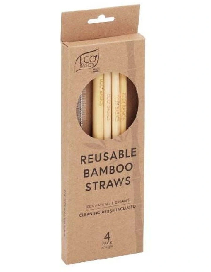 4PK Eco Basics 23cm Reusable Bamboo Drinking Beverage Straws Straight Washable image 2