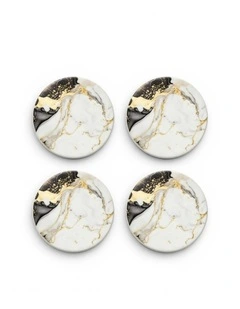 Set of 4 Black & Gold Marble Design Ceramic Coasters with Cork Backing