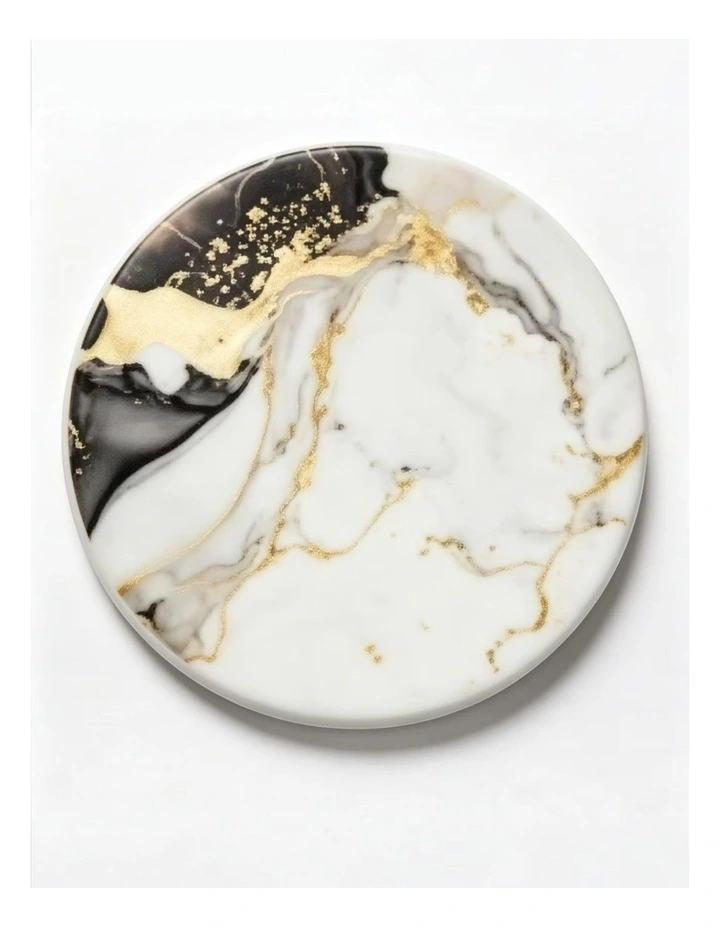 Set of 4 Black & Gold Marble Design Ceramic Coasters with Cork Backing image 3