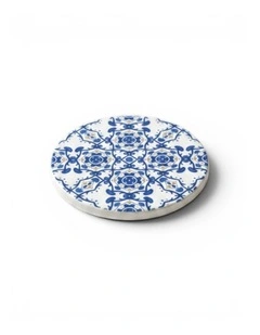 Set of 4 Blue Mediterranean Ceramic Coasters Portuguese Tile Design with Cork Backing