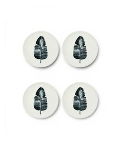 Minimalist Botanical Ceramic Coaster Set Set of 4 Round Coasters (4 x 4)