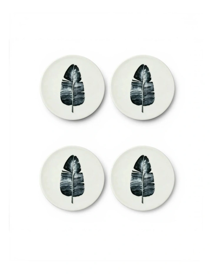 Minimalist Botanical Ceramic Coaster Set Set of 4 Round Coasters (4 x 4) image 1