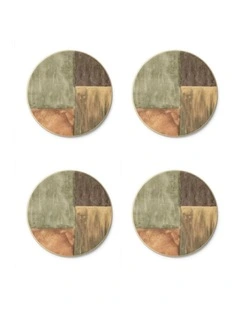 Set of 4 Earth Tone Geometric Ceramic Coaster 4 x 4