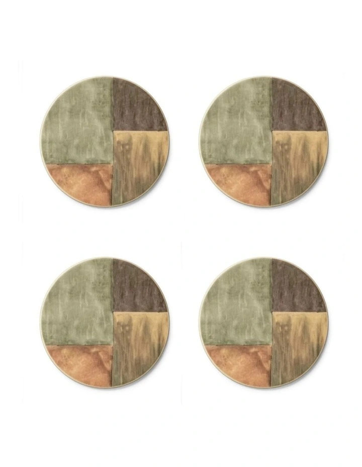 Set of 4 Earth Tone Geometric Ceramic Coaster 4 x 4 image 1